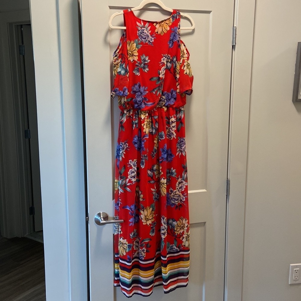 NWOT Tacera Derek Lam 10 Crosby Floral Stripe Cold Shoulder Maxi dress sz 4 EUC - Picture 9 of 16